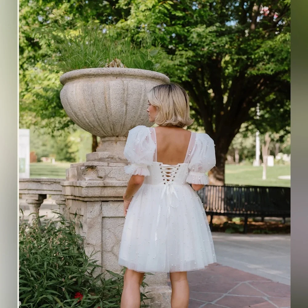 Ava Gowns Pearl Mini Dress - White - Picture 5 of 6